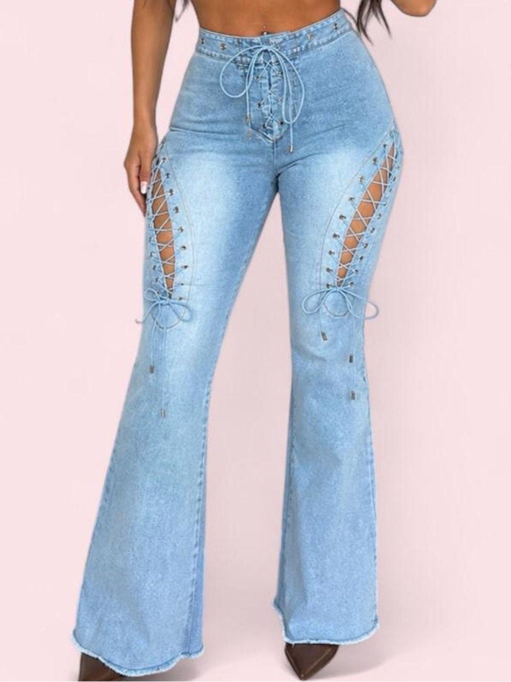 Fashion Nova Lace-Up Flare Jeans – Size 13
